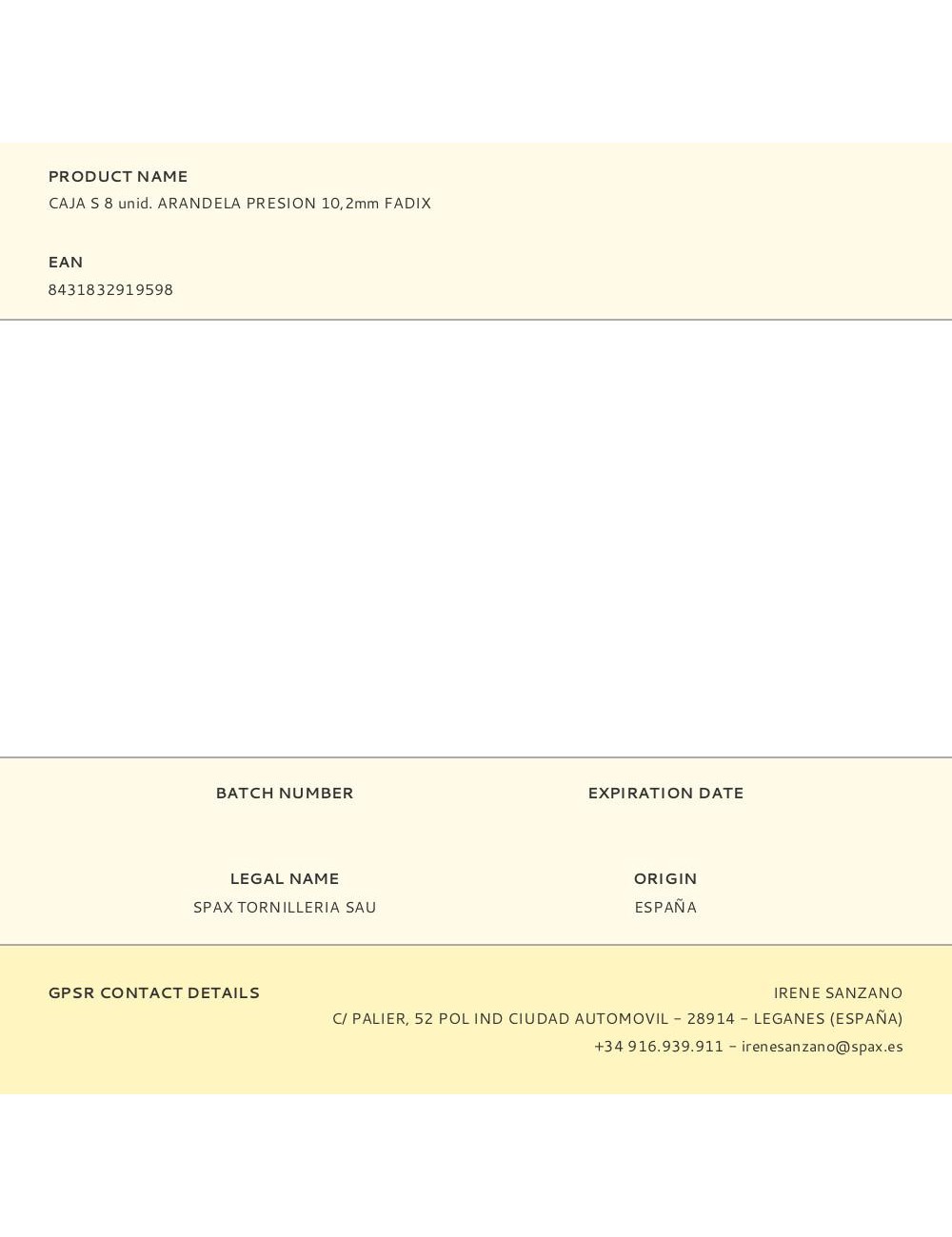 Caja s 8 unid. arandela presion 10,2mm fadix