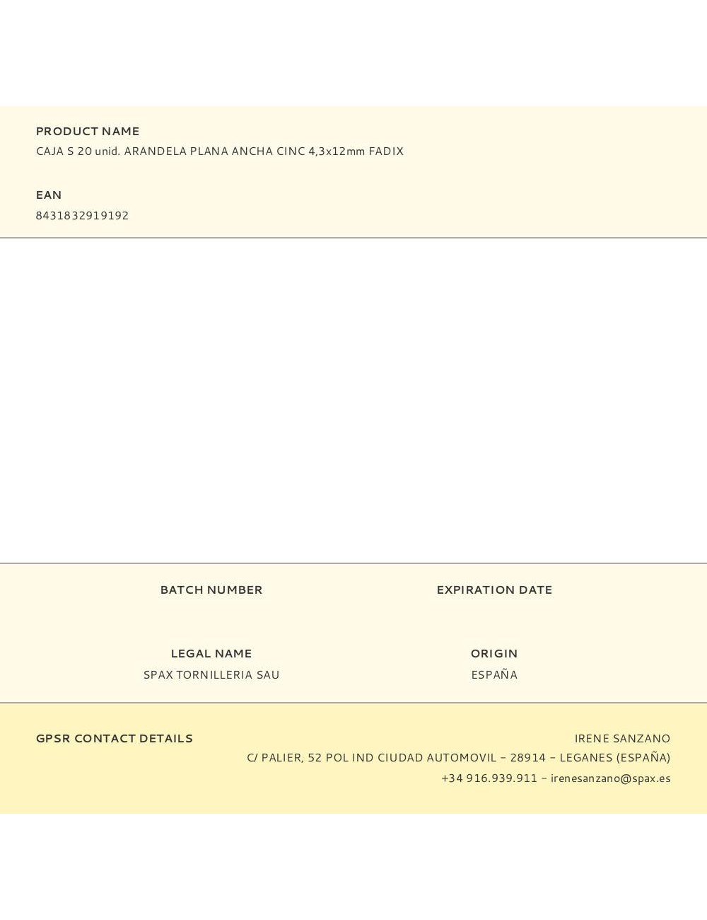 Caja s 20 unid. arandela plana ancha cinc 4,3x12mm fadix