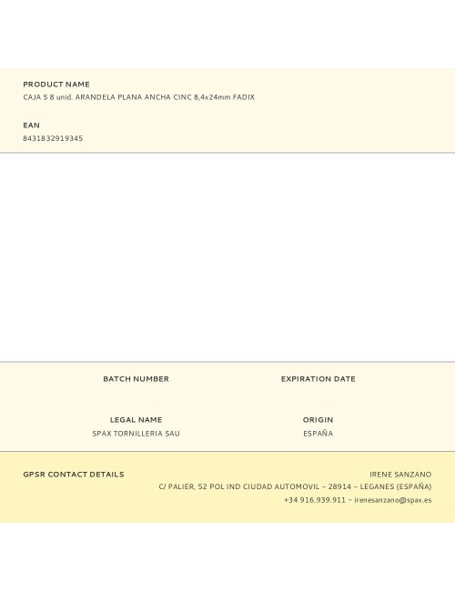 Caja s 8 unid. arandela plana ancha cinc 8,4x24mm fadix