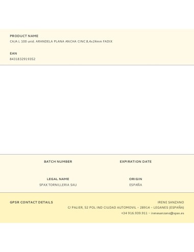 Caja l 100 unid. arandela plana ancha cinc 8,4x24mm fadix