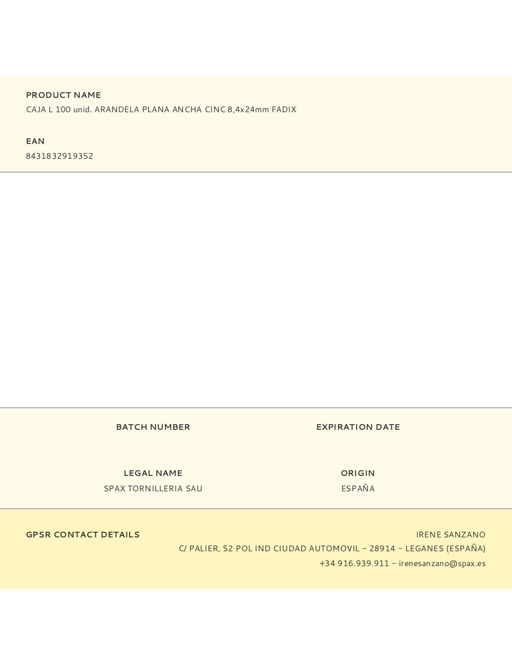 Caja l 100 unid. arandela plana ancha cinc 8,4x24mm fadix