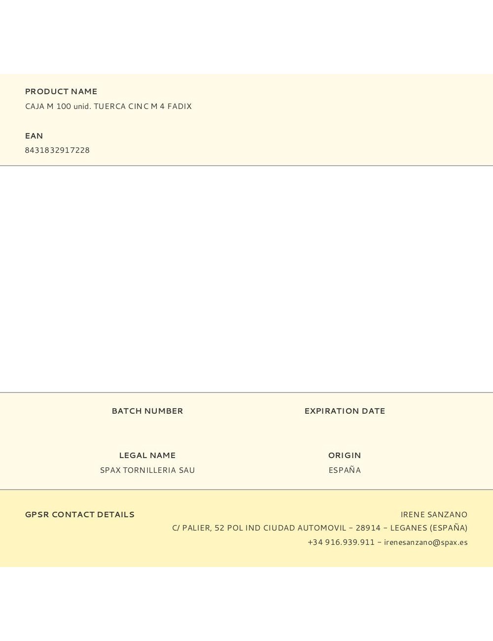 Caja m 100 unid. tuerca cinc m 4 fadix