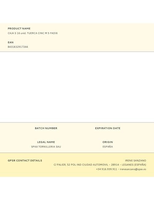 Caja s 16 unid. tuerca cinc m 5 fadix