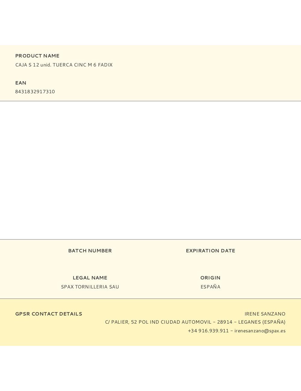 Caja s 12 unid. tuerca cinc m 6 fadix