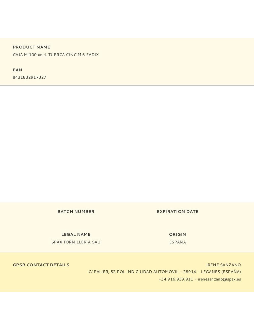 Caja m 100 unid. tuerca cinc m 6 fadix