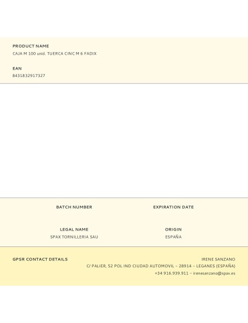 Caja m 100 unid. tuerca cinc m 6 fadix