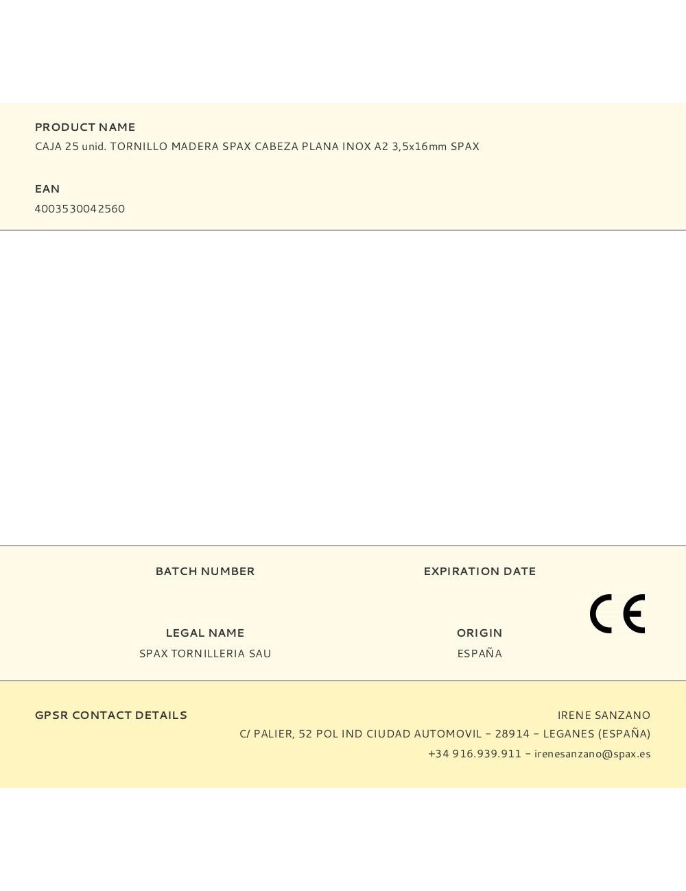 Caja 25 unid. tornillo madera spax cabeza plana inox a2 3,5x16mm spax