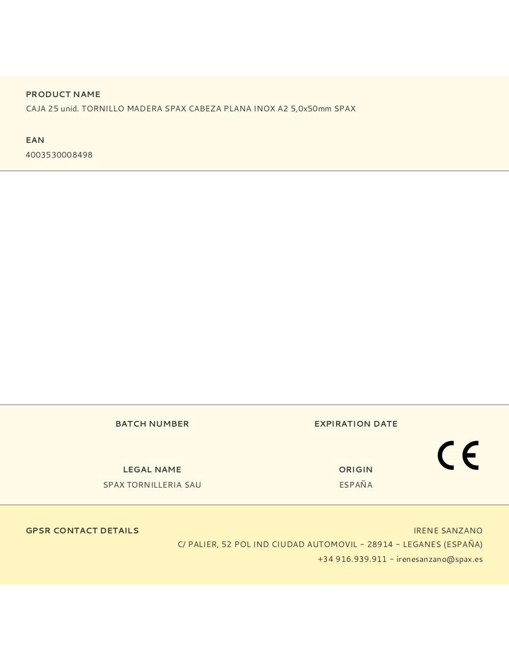 Caja 25 unid. tornillo madera spax cabeza plana inox a2 5,0x50mm spax