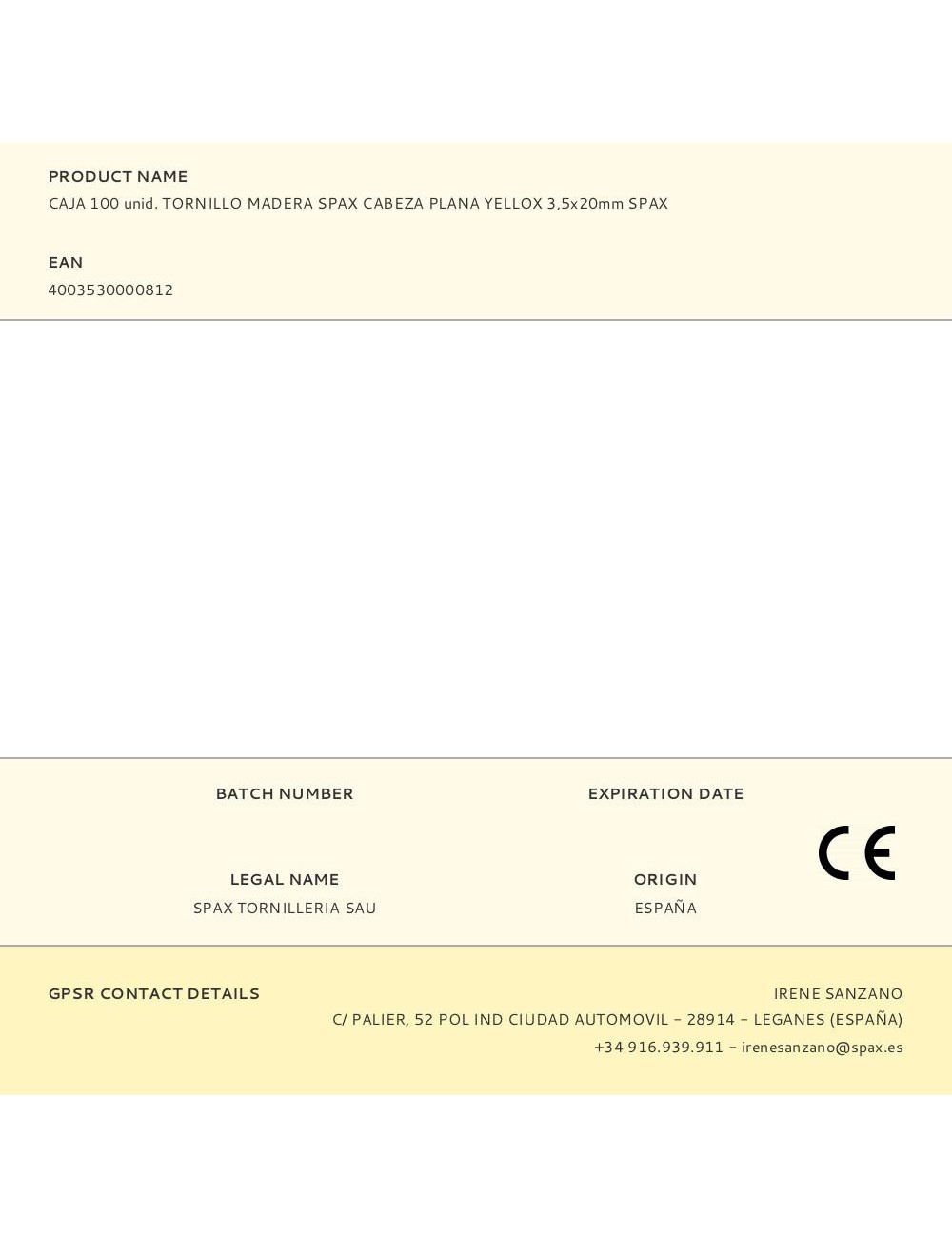 Caja 100 unid. tornillo madera spax cabeza plana yellox 3,5x20mm spax