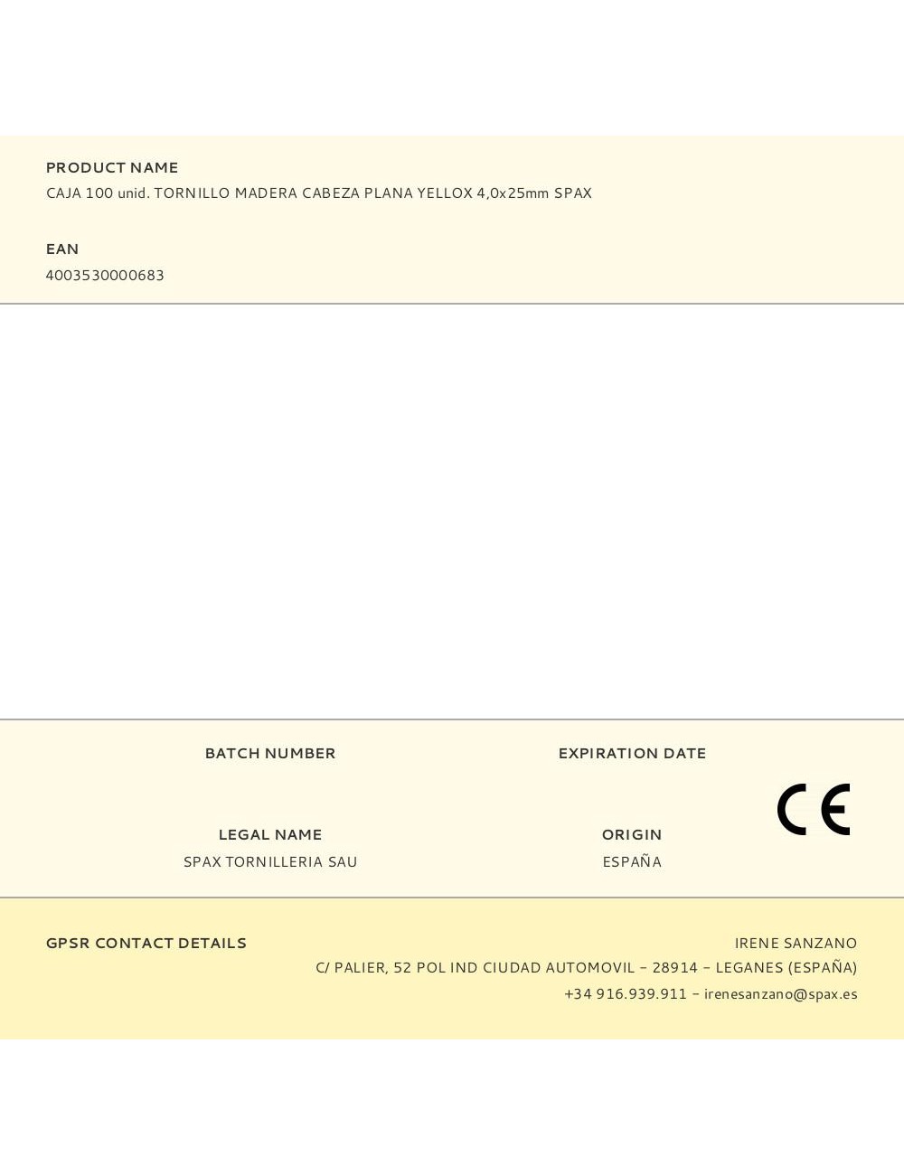 Caja 100 unid. tornillo madera cabeza plana yellox 4,0x25mm spax