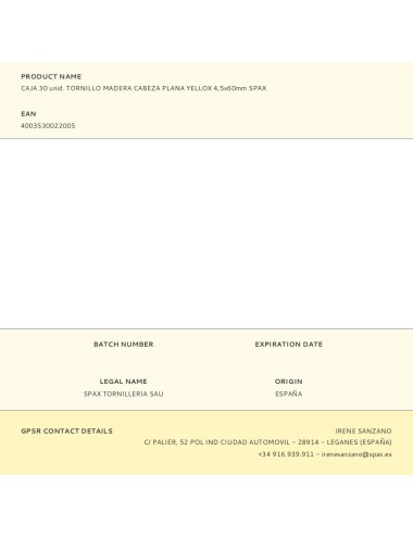 Caja 30 unid. tornillo madera cabeza plana yellox 4,5x60mm spax