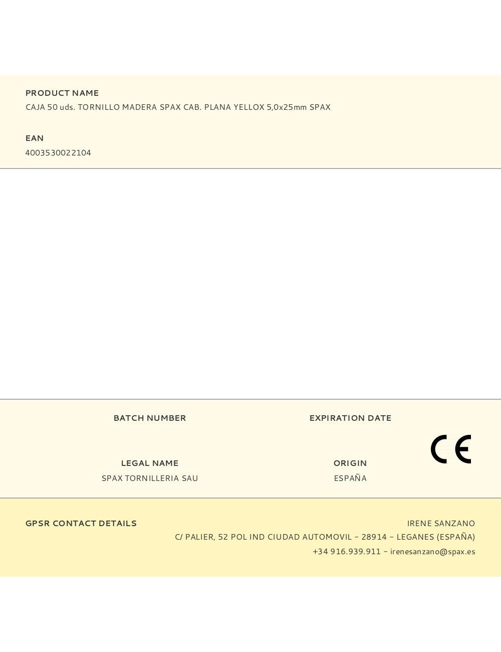 Caja 50 uds. tornillo madera spax cab. plana yellox 5,0x25mm spax