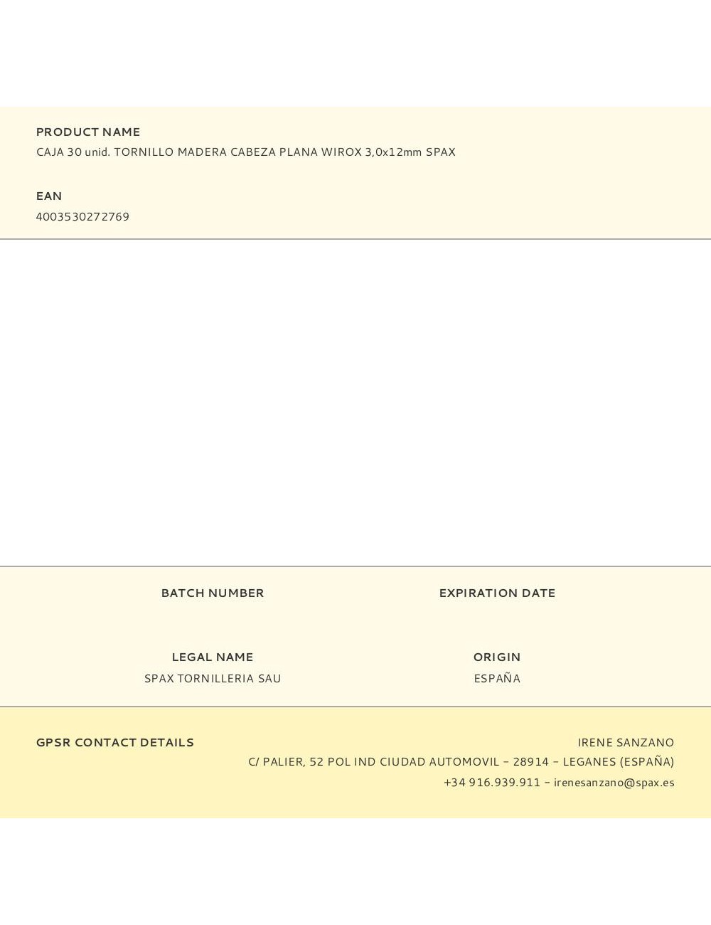 Caja 30 unid. tornillo madera cabeza plana wirox 3,0x12mm spax