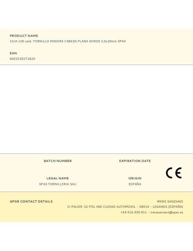 Caja 100 unid. tornillo madera cabeza plana wirox 3,0x20mm spax