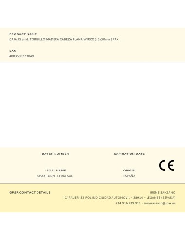 Caja 75 unid. tornillo madera cabeza plana wirox 3,5x30mm spax