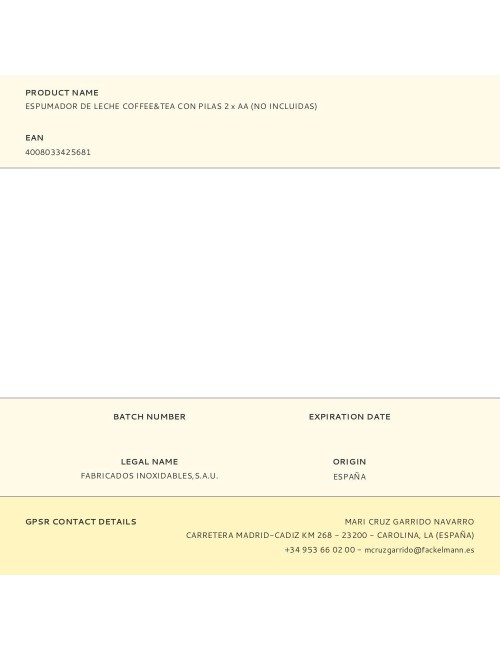 Espumador de leche coffee&tea con pilas 2 x aa (no incluidas)