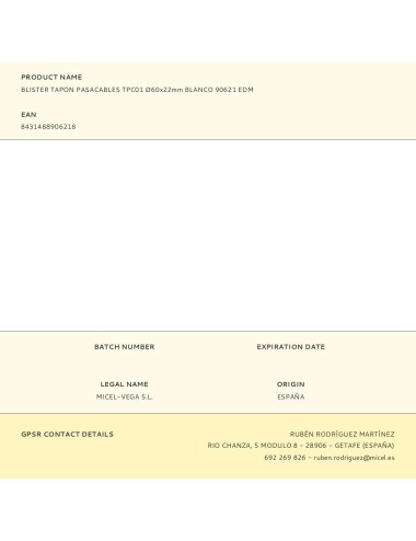 Tapón pasacables tpc01 ø60 x 22 mm blanco, blister