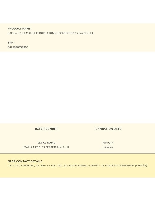 Embellecedor latón roscado liso 14 mm níquel, 4 uds