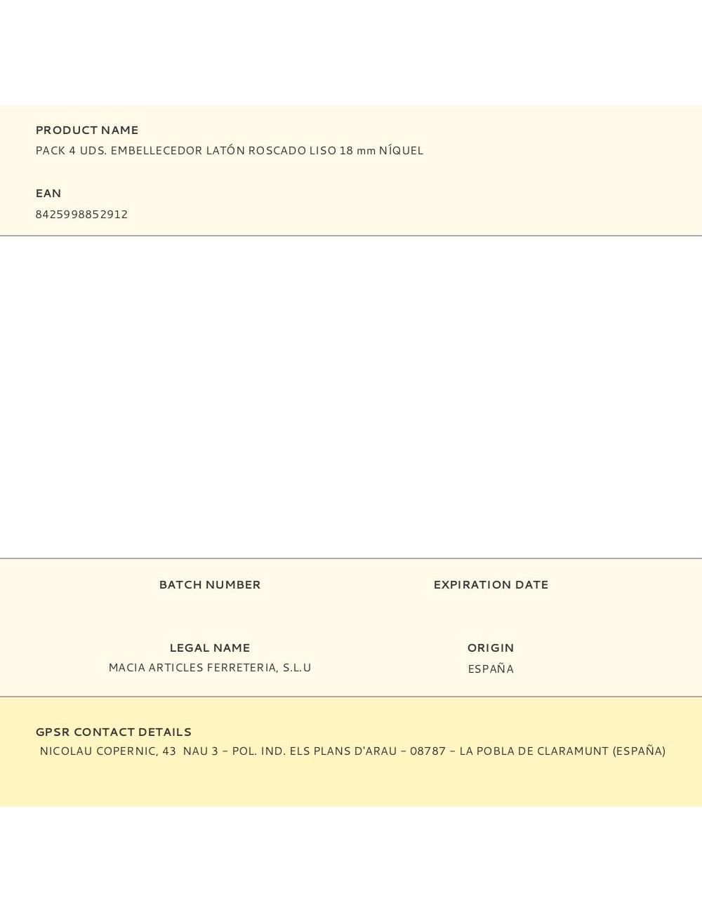 Embellecedor latón roscado liso 18 mm níquel, 4 uds