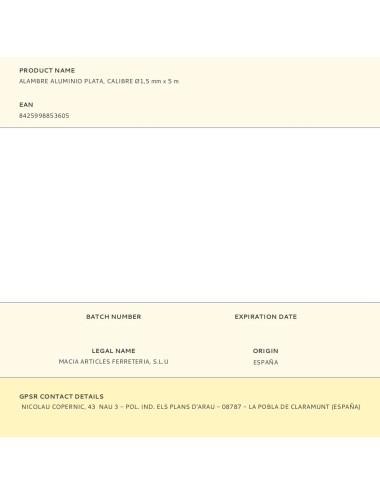 Alambre aluminio plata, calibre ø1,5 mm x 5 m