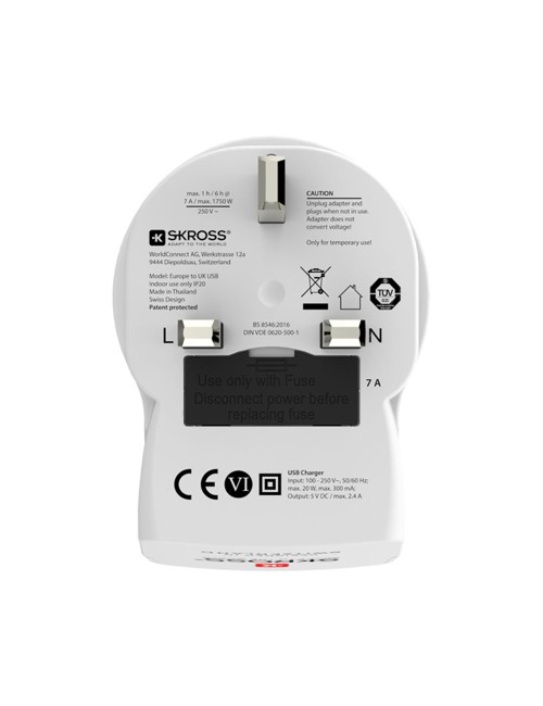 Adaptador europeo a reino unido usb skross 1500280