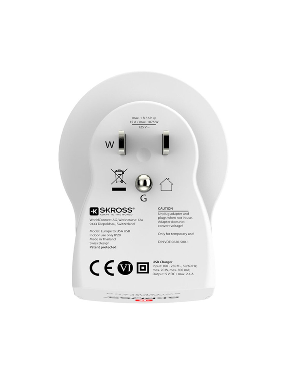 Adaptador europeo a estados unidos usb skross 1500281