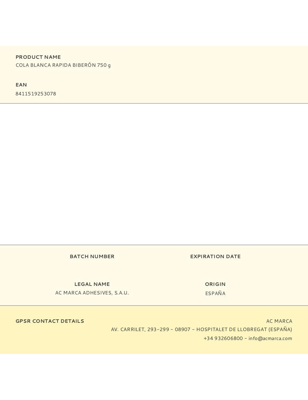 Cola blanca rapida biberón 750 g