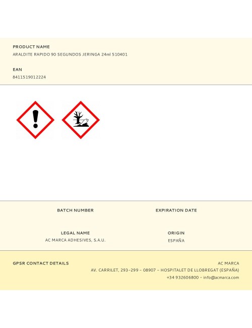 Araldite rapido 90 segundos jeringa 24ml 510401