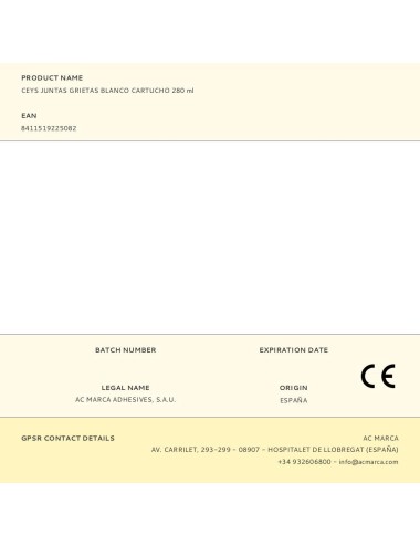 Masilla acrílica para juntas grietas interior blanco interior cartucho 280 ml