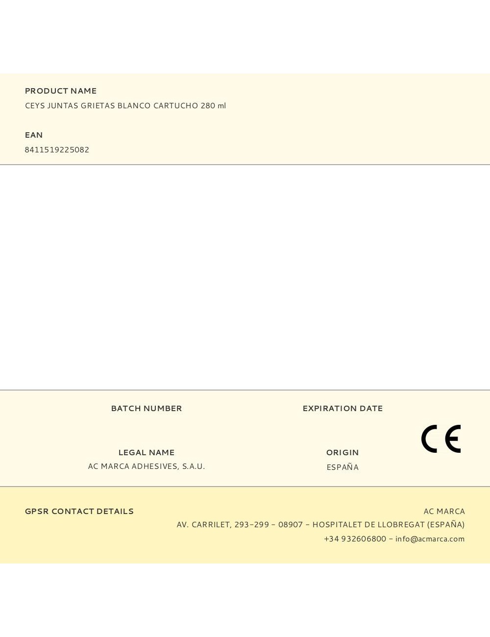 Masilla acrílica para juntas grietas interior blanco interior cartucho 280 ml