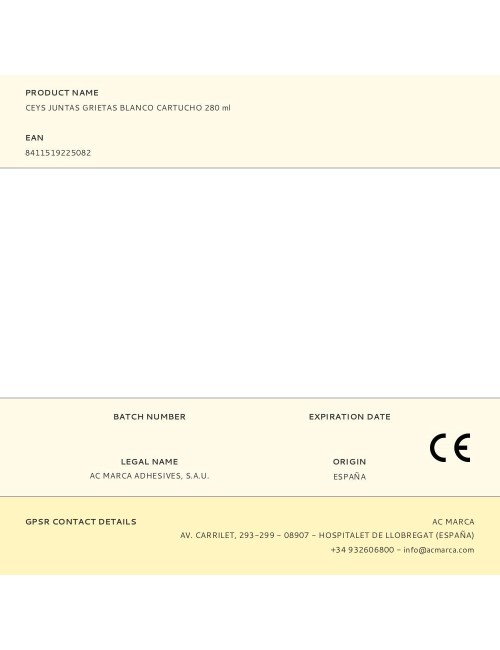 Masilla acrílica para juntas grietas interior blanco interior cartucho 280 ml