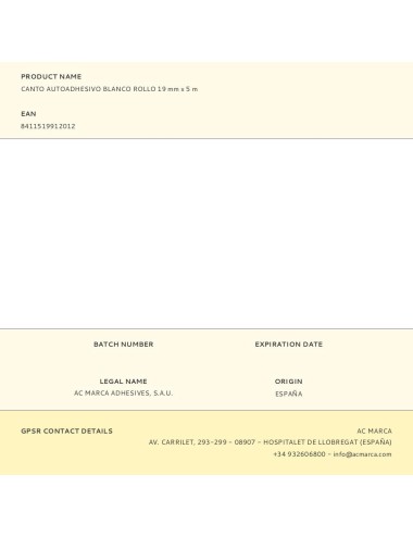 Canto autoadhesivo blanco rollo 19 mm x 5 m