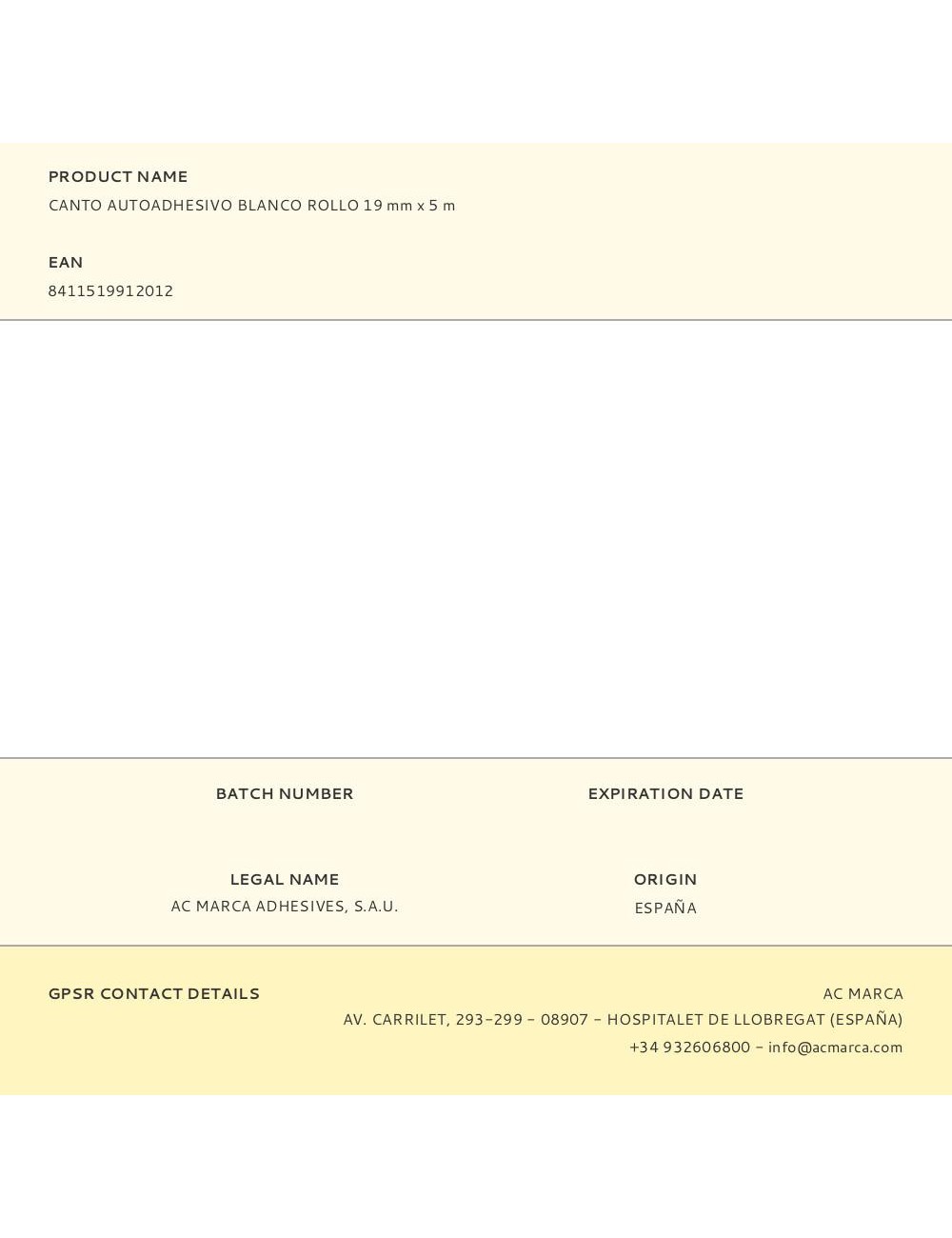 Canto autoadhesivo blanco rollo 19 mm x 5 m