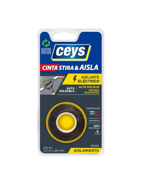 Cinta aislante eléctrica vulcanizable profesional stira & aisla negra 19 mm x 1,5 m