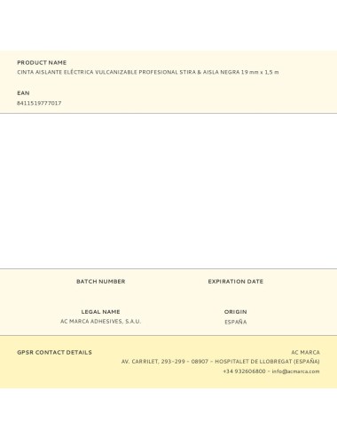Cinta aislante eléctrica vulcanizable profesional stira & aisla negra 19 mm x 1,5 m