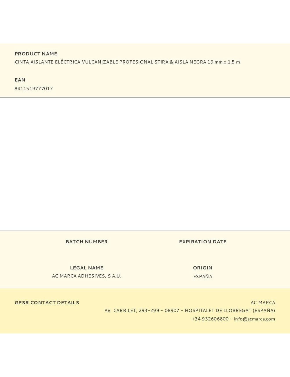 Cinta aislante eléctrica vulcanizable profesional stira & aisla negra 19 mm x 1,5 m