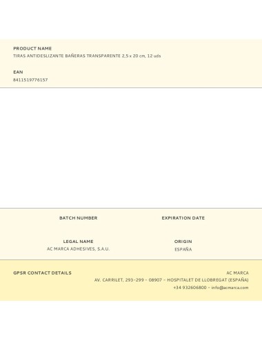 Tiras antideslizante bañeras transparente 2,5 x 20 cm, 12 uds