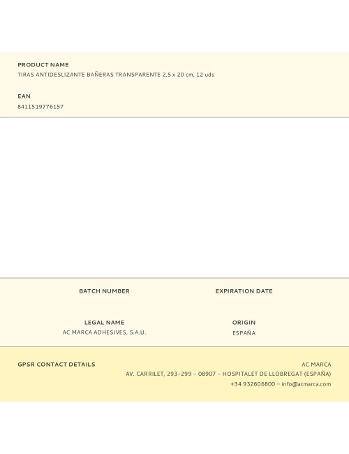 Tiras antideslizante bañeras transparente 2,5 x 20 cm, 12 uds