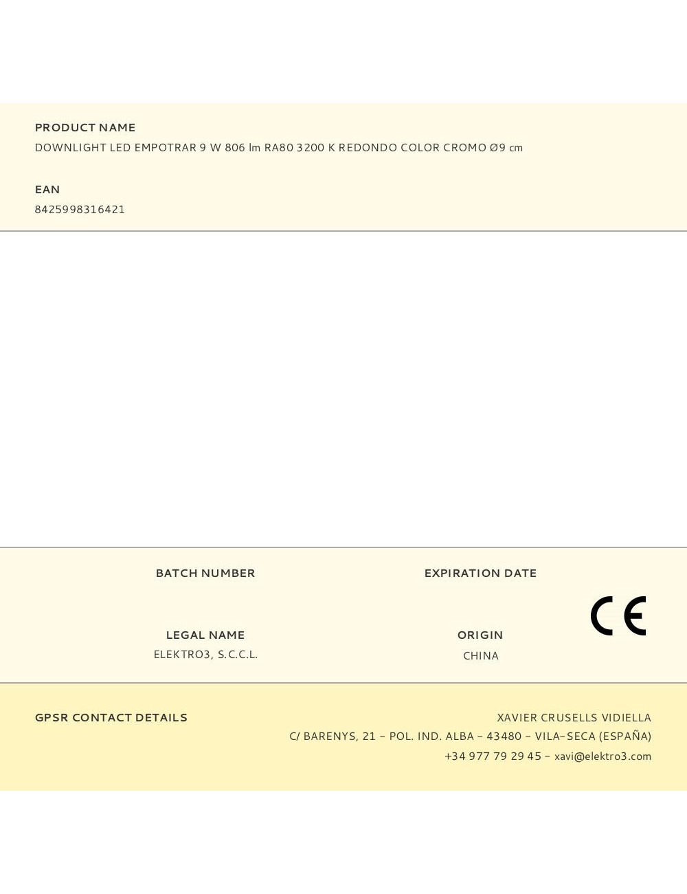 Downlight led empotrar 9 w 806 lm ra80 3200 k redondo color cromo ø9 cm