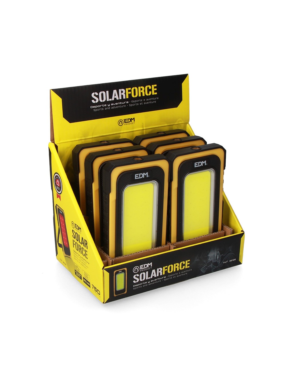 Linterna led cob solar force, recargable, con gancho e imán, 10 w 750 lm