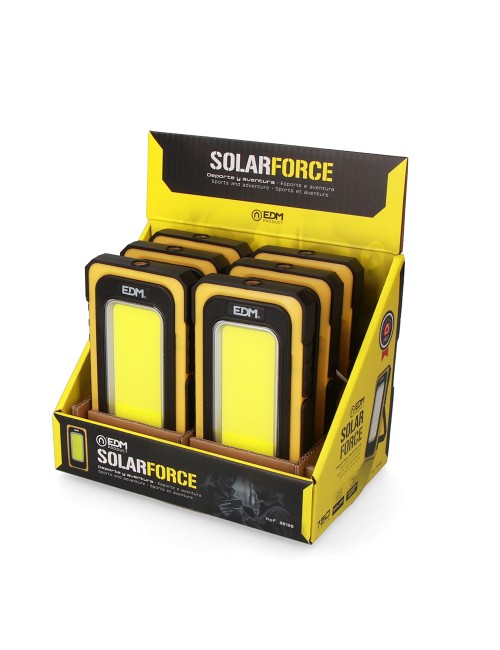 Linterna led cob solar force, recargable, con gancho e imán, 10 w 750 lm