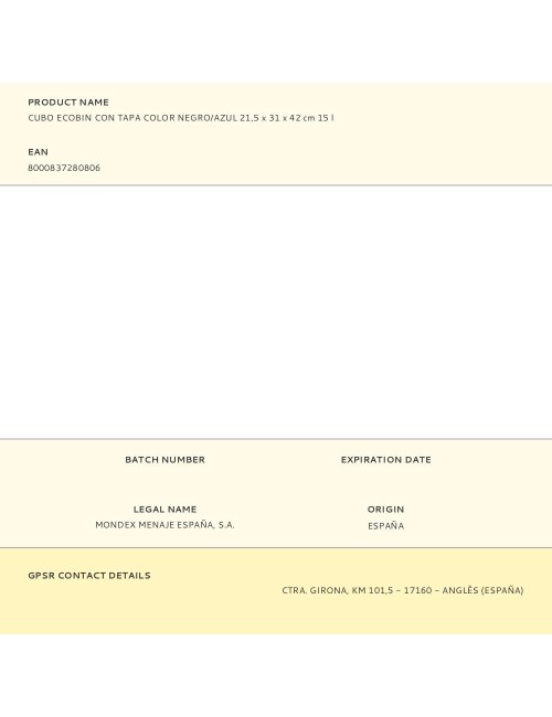 Cubo ecobin con tapa color negro/azul 21,5 x 31 x 42 cm 15 l