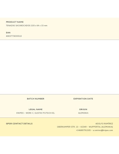 Tenazas sacabocados 220 x 64 x 15 mm