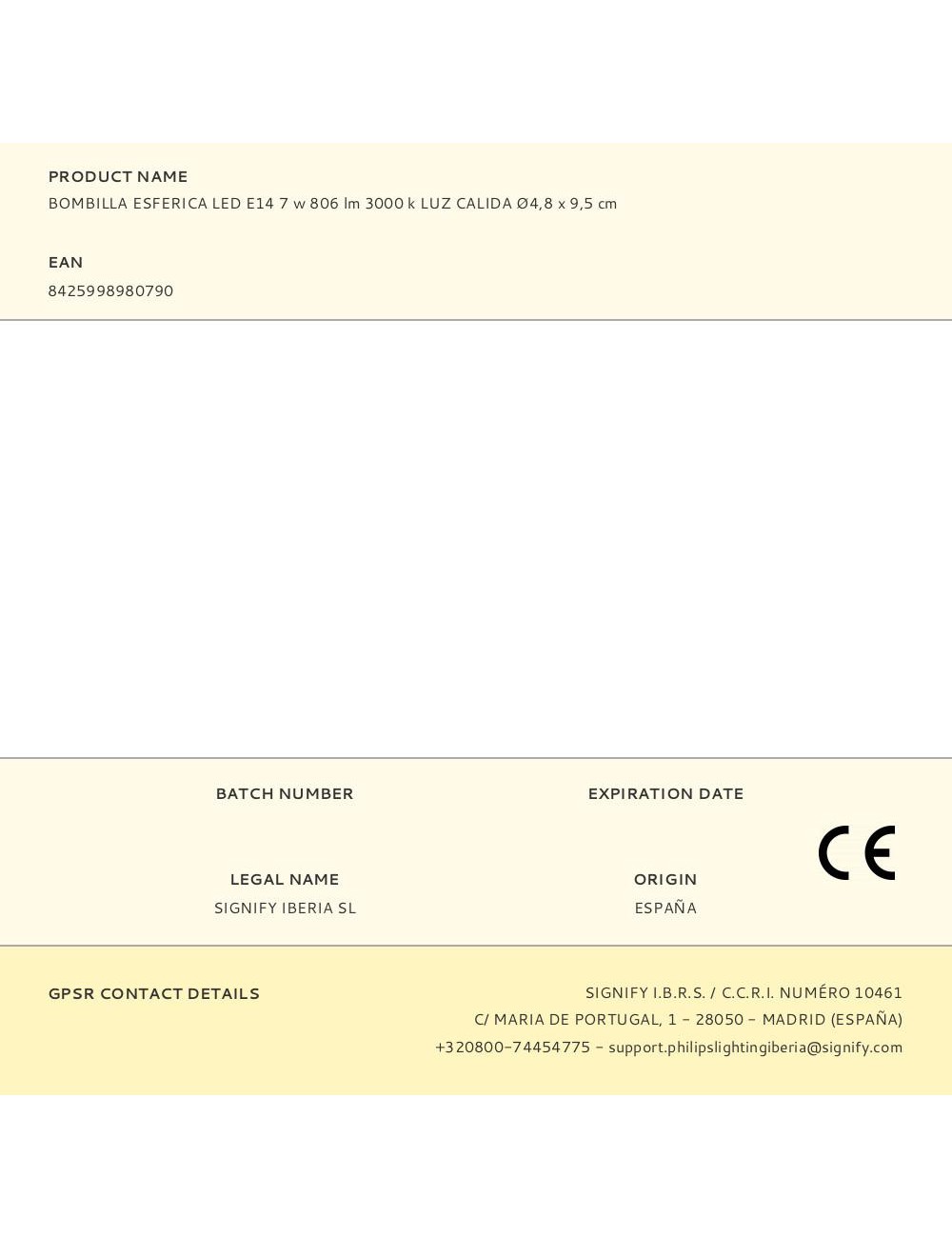 Bombilla esferica led e14 7 w 806 lm 3000 k luz calida ø4,8 x 9,5 cm