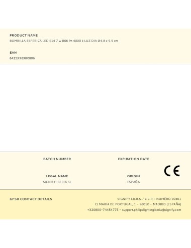 Bombilla esferica led e14 7 w 806 lm 4000 k luz dia ø4,8 x 9,5 cm