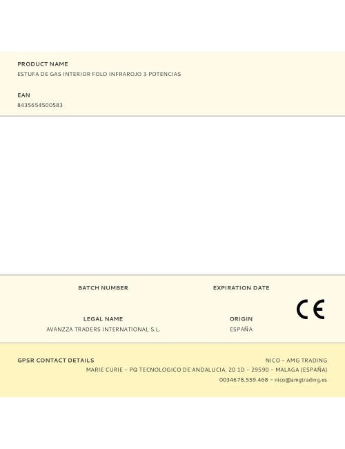 Estufa de gas interior fold infrarojo 3 potencias
