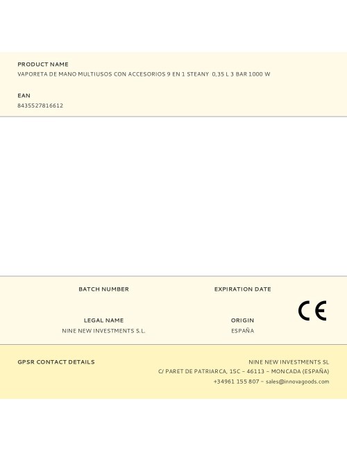 Vaporeta de mano multiusos con accesorios 9 en 1 steany 0,35 l 3 bar 1000 w