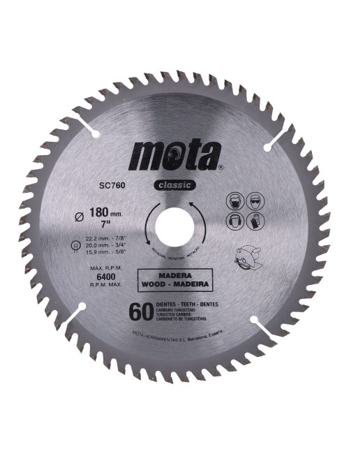 Sierra circular widia ø180mm 60 dientes clp18 sc760 mota