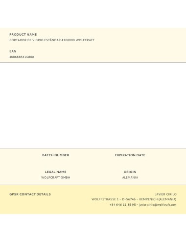 Cortador de vidrio estándar, 3 - 5 mm