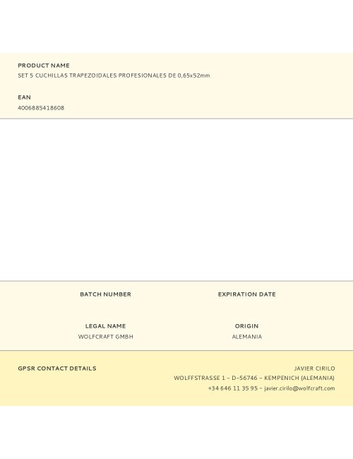 Set 5 cuchillas trapezoidales profesionales de 0,65x52mm